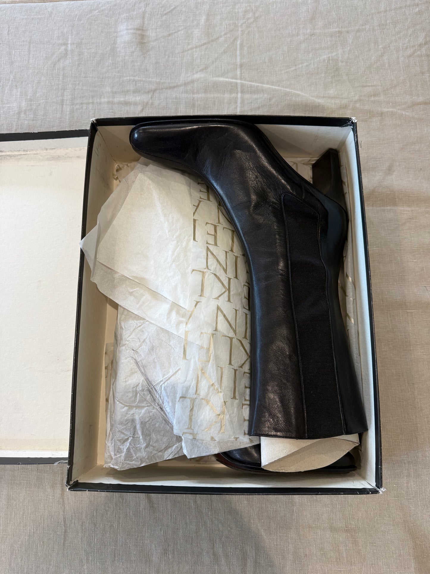 Deadstock 1990s Anne Klein Black Leather Heeled Bioots, 39.5