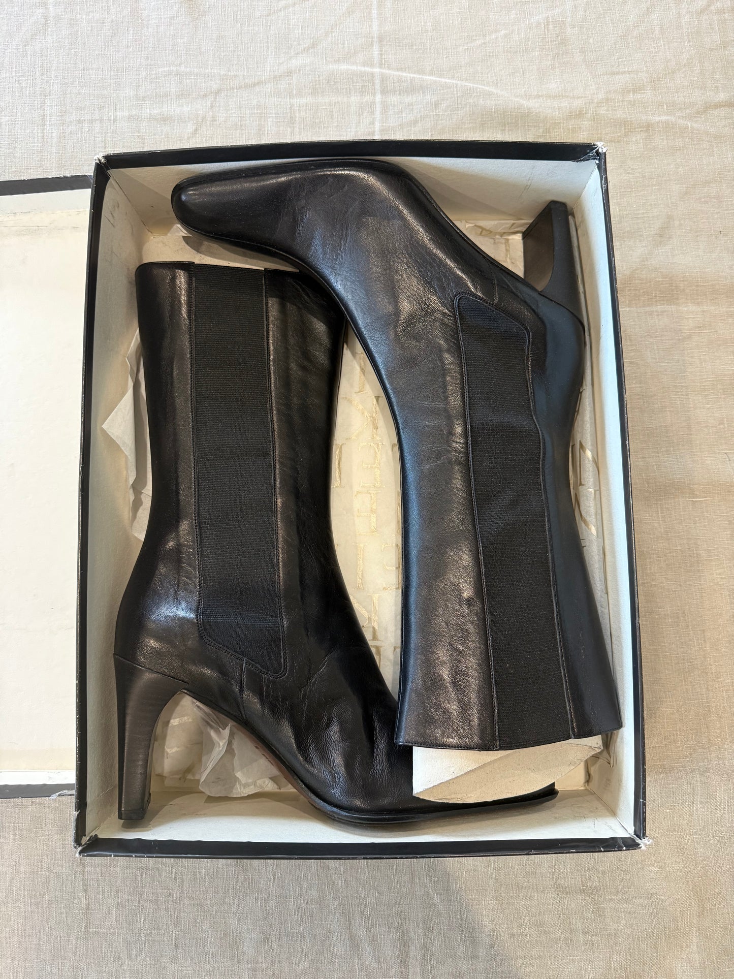 Deadstock 1990s Anne Klein Black Leather Heeled Bioots, 39.5