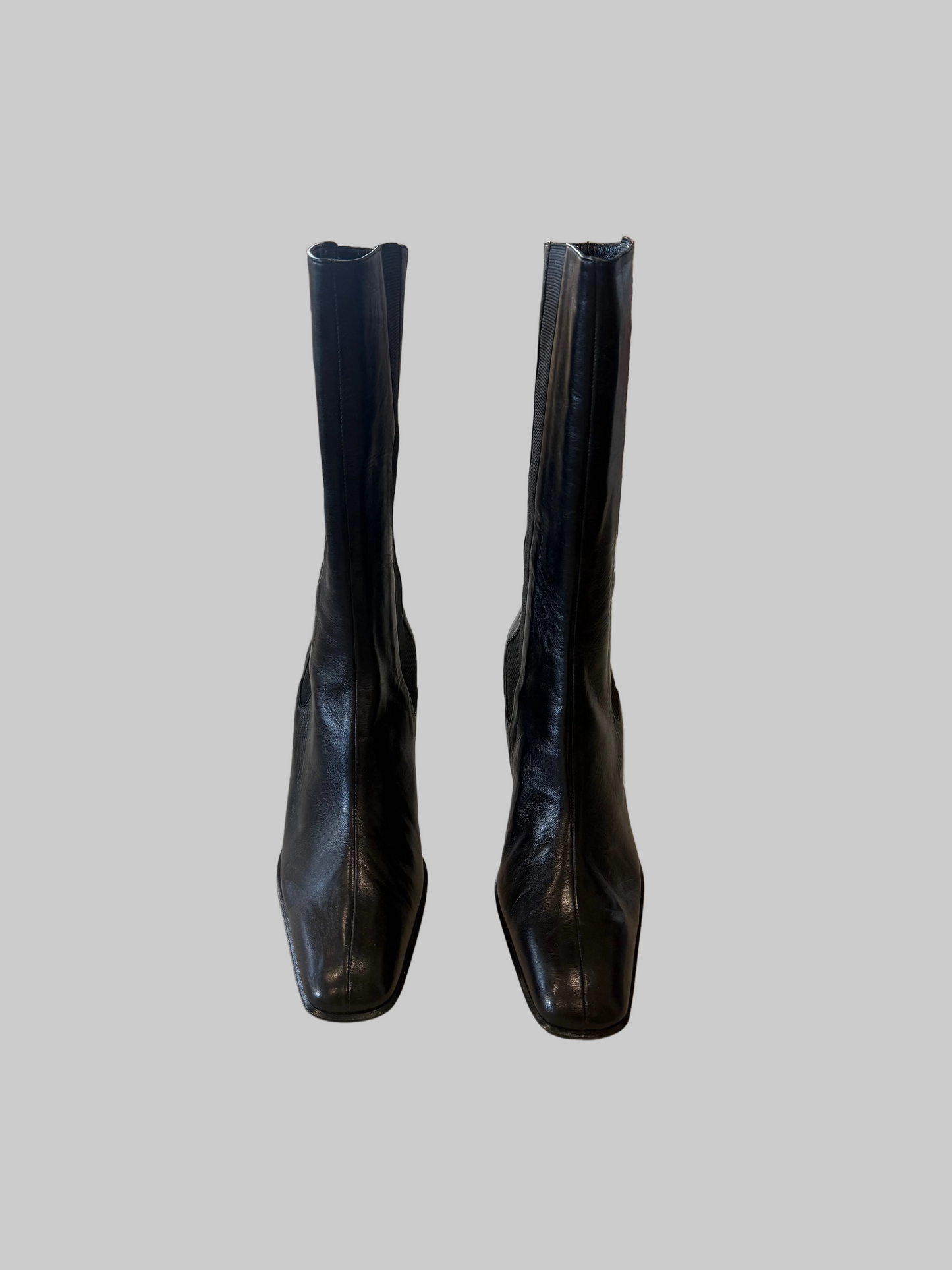 Deadstock 1990s Anne Klein Black Leather Heeled Bioots, 39.5