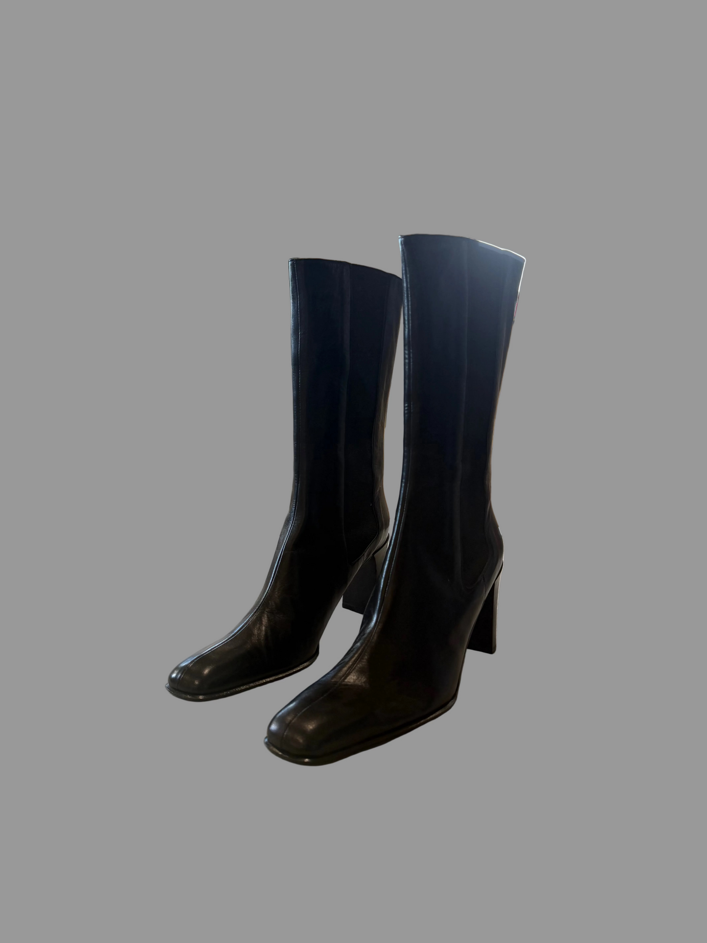 Deadstock 1990s Anne Klein Black Leather Heeled Bioots, 39.5