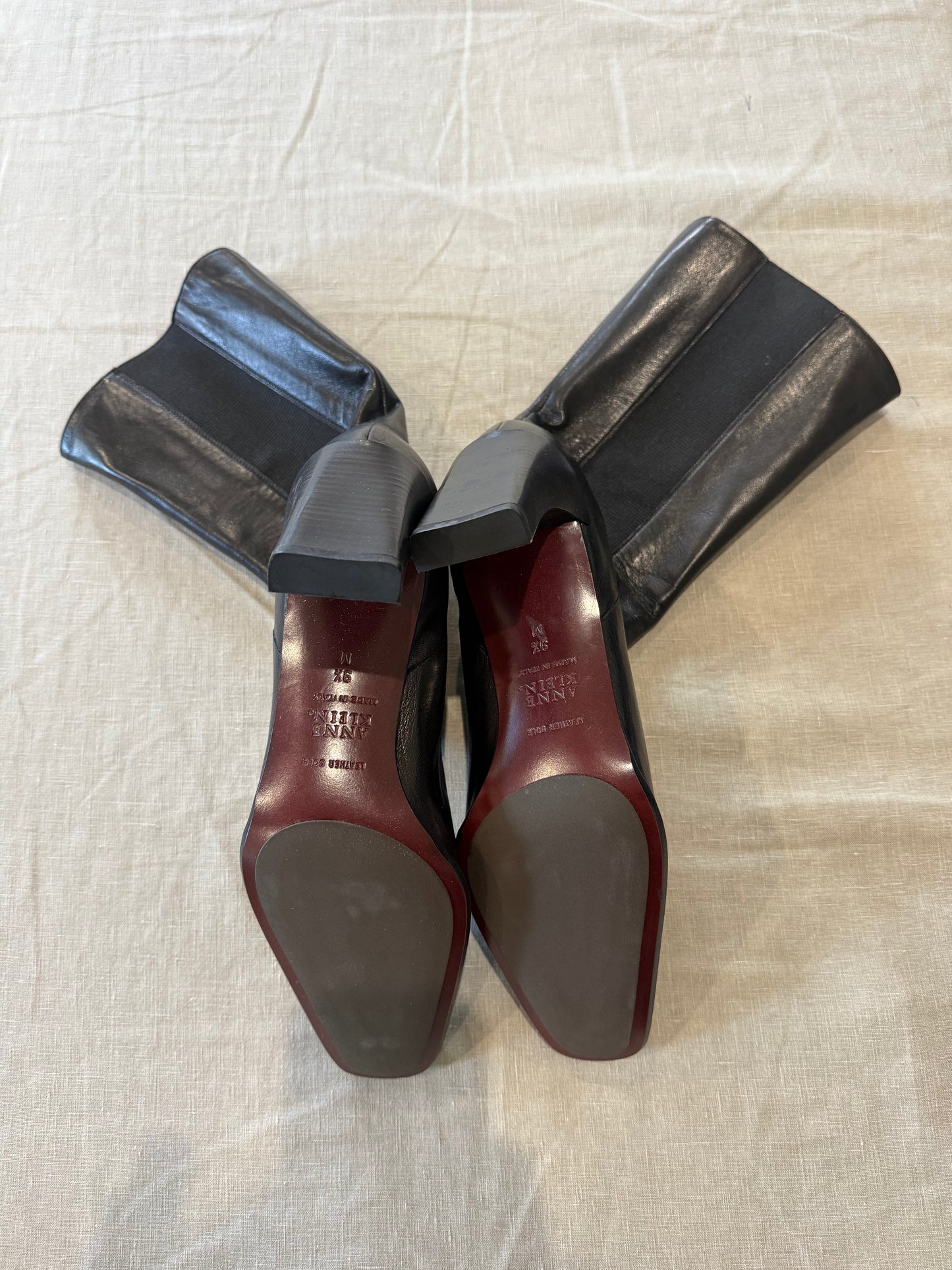 Deadstock 1990s Anne Klein Black Leather Heeled Bioots, 39.5