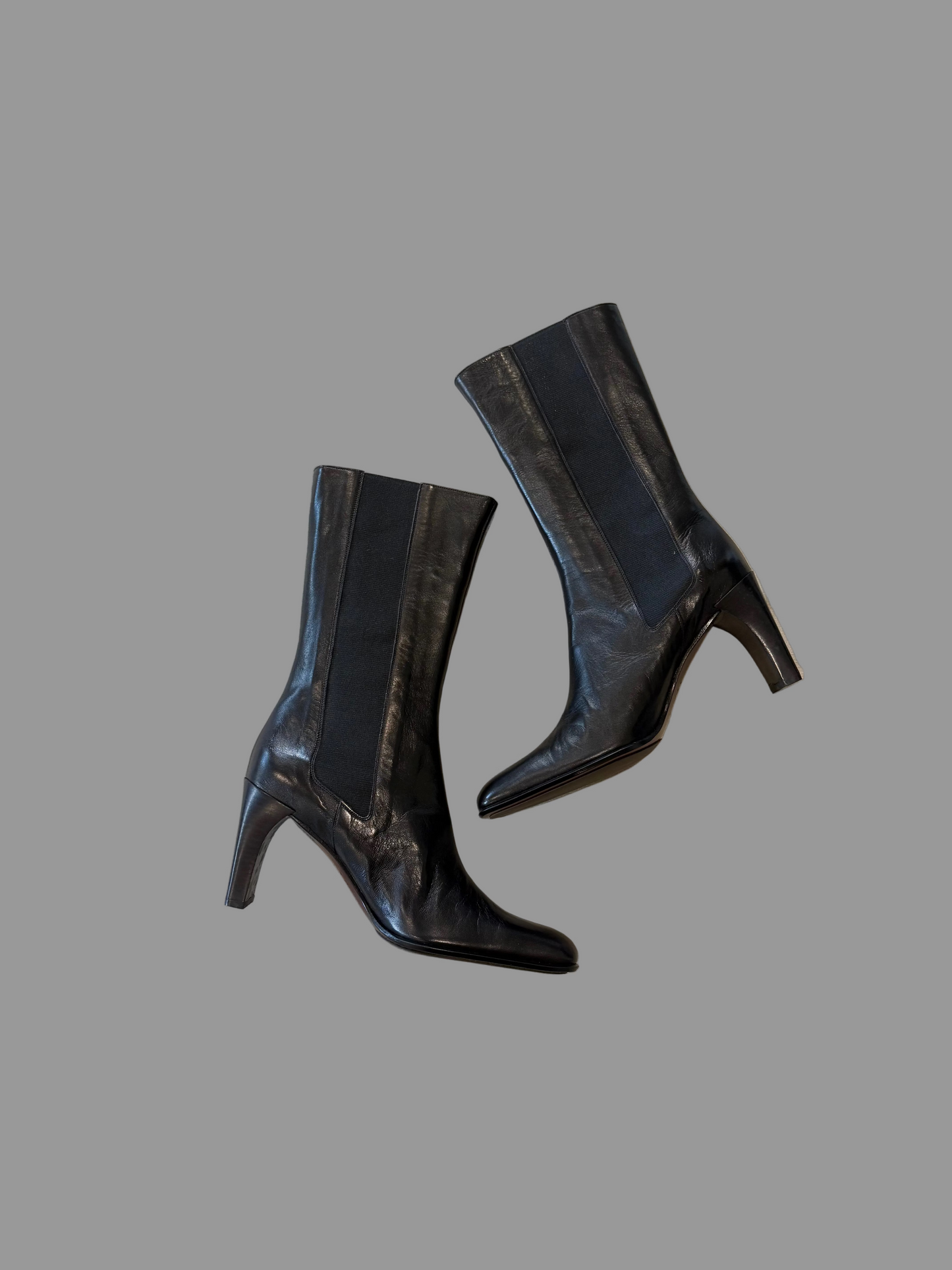 Deadstock 1990s Anne Klein Black Leather Heeled Bioots, 39.5