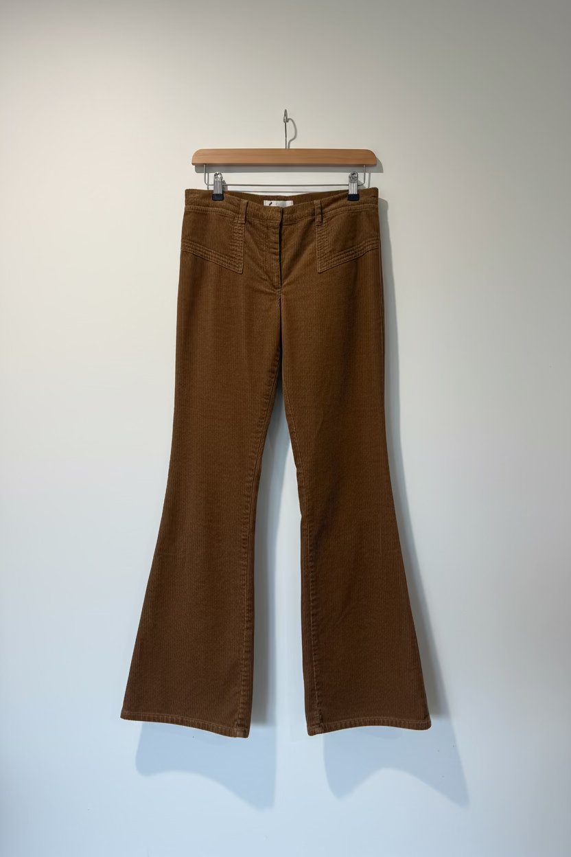 Rare Katayone Adeli Corduroy Brown Flare Pants, 6 US