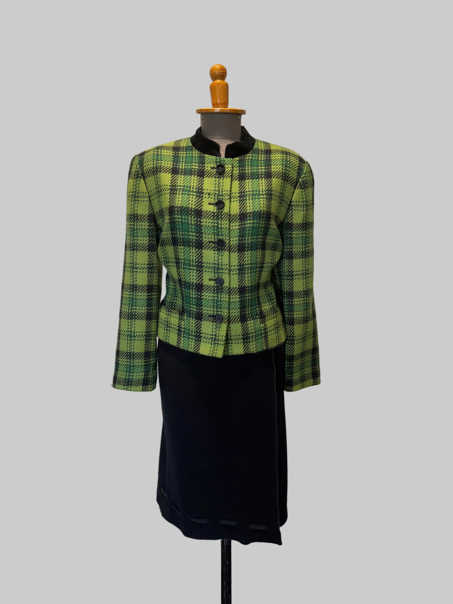 Vintage Albert Nipon Green Plaid Jacket, 14 UK