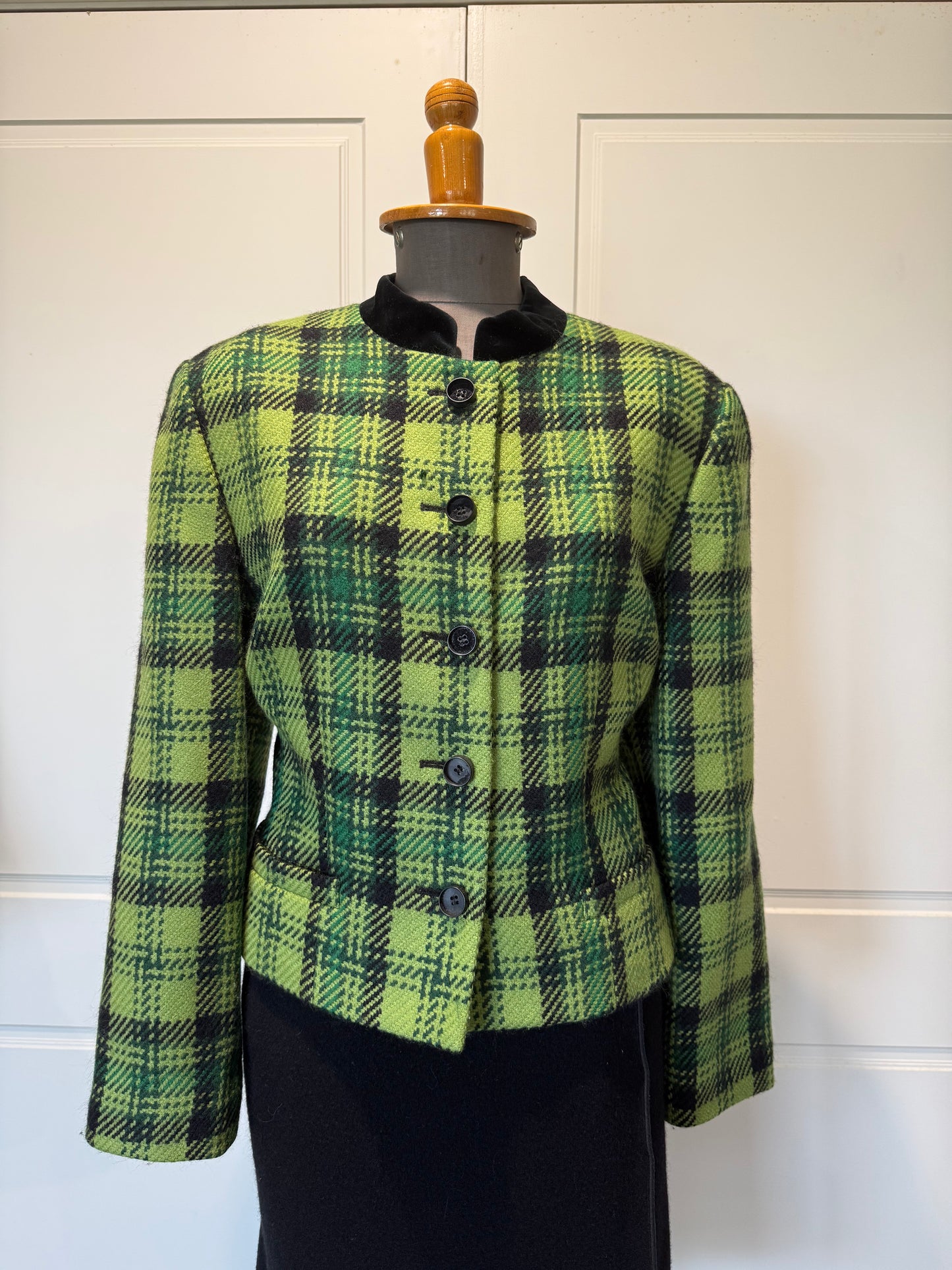 Vintage Albert Nipon Green Plaid Jacket, 14 UK