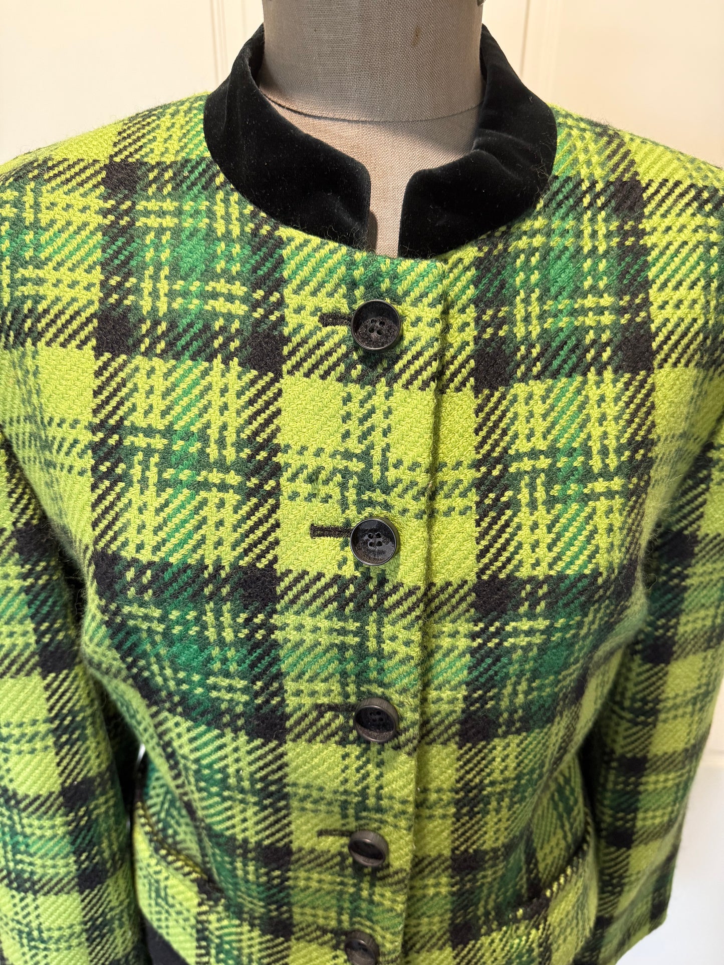 Vintage Albert Nipon Green Plaid Jacket, 14 UK