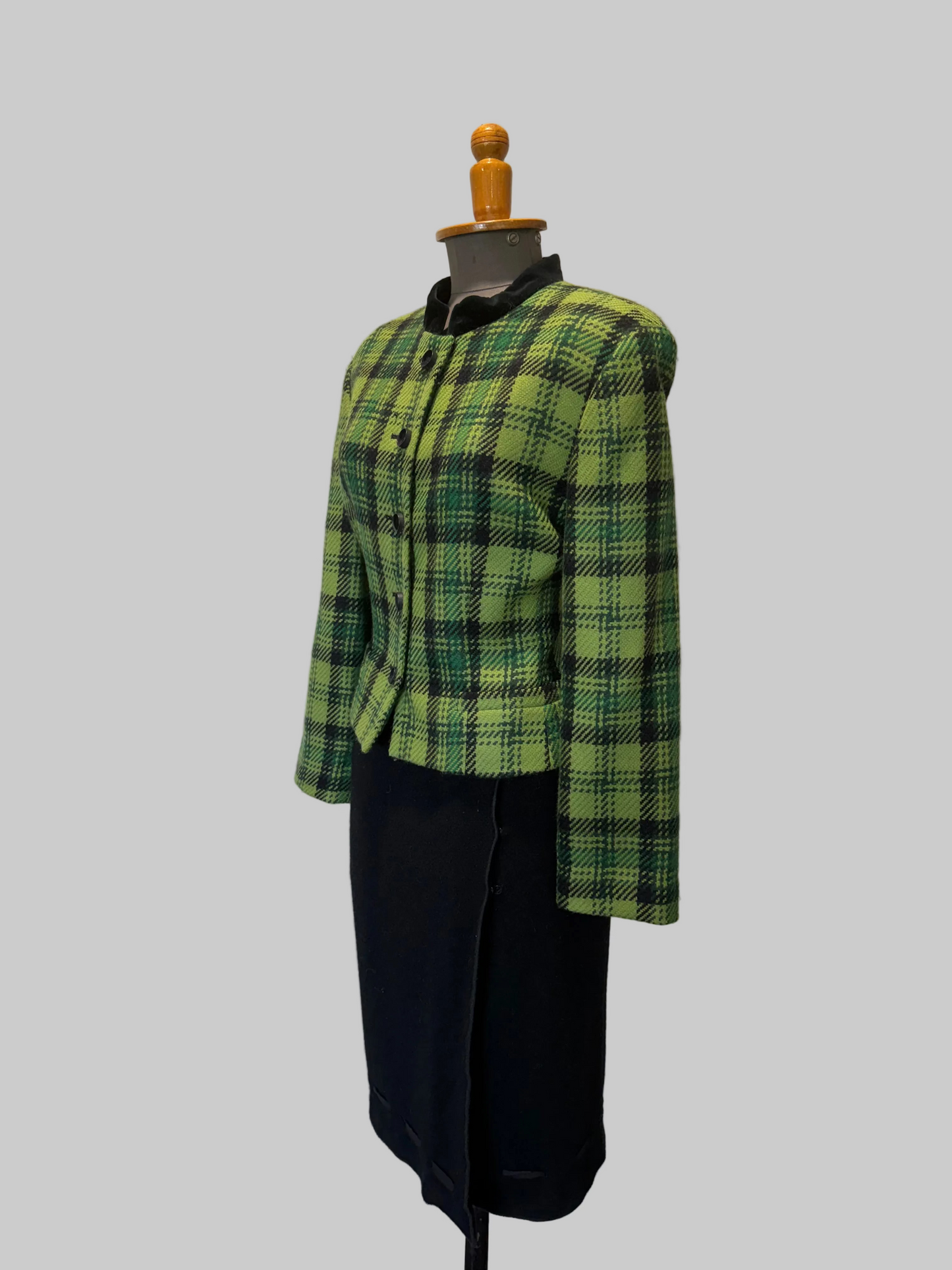 Vintage Albert Nipon Green Plaid Jacket, 14 UK