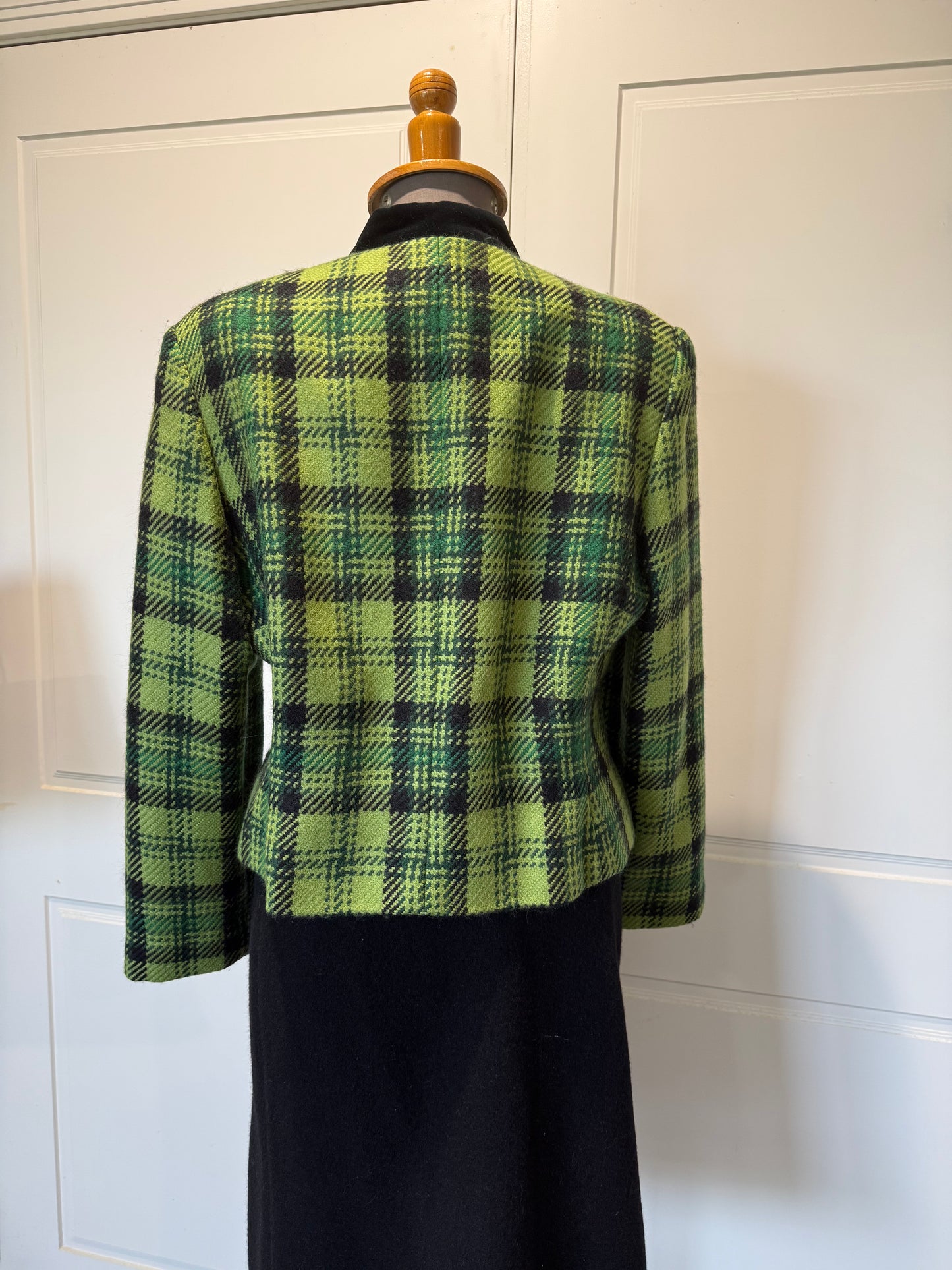 Vintage Albert Nipon Green Plaid Jacket, 14 UK