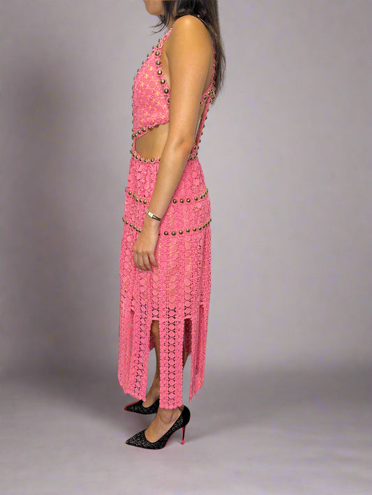 Thurley Pink Cut Out Fringe Dress, BNWT