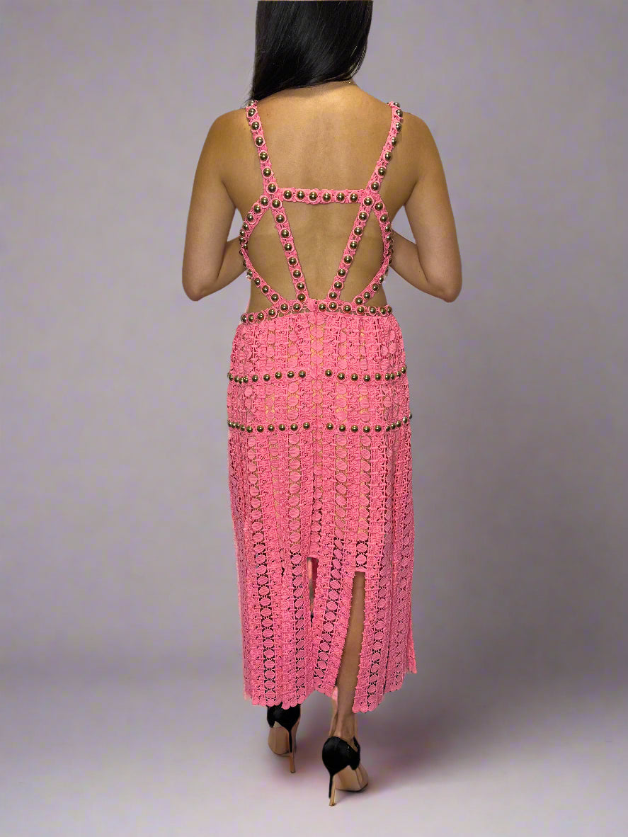 Thurley Pink Cut Out Fringe Dress, BNWT