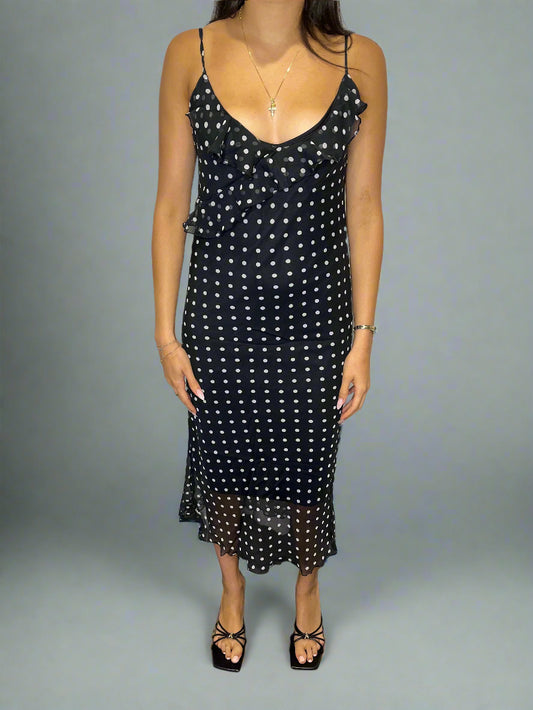 Vintage Polka Dot Ruffle Slip Dress, 1990s/early 2000s