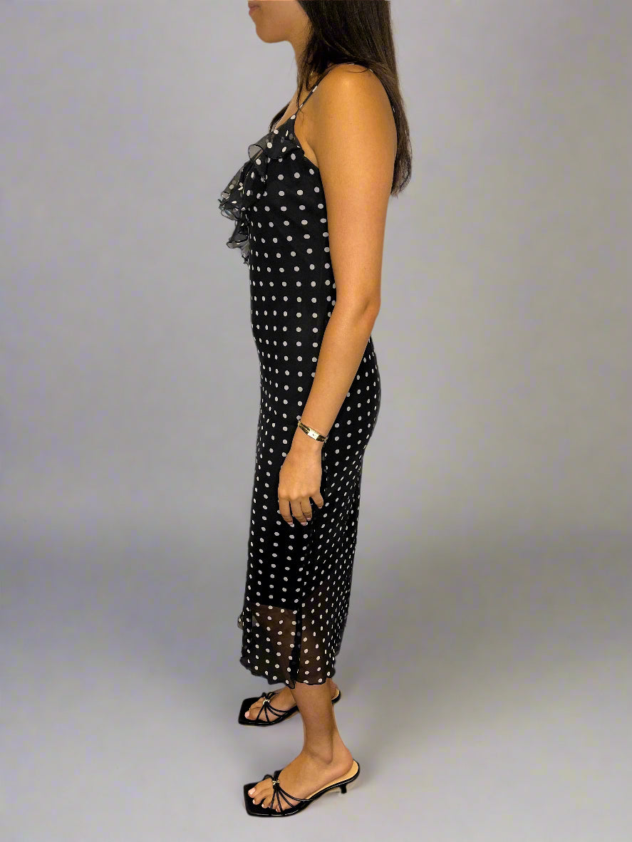 Vintage Polka Dot Ruffle Slip Dress, 1990s/early 2000s