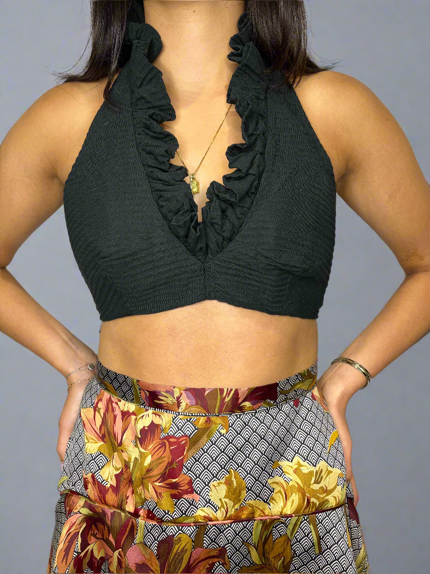 Vintage 1970s Halterneck Black Bralette, xs-s