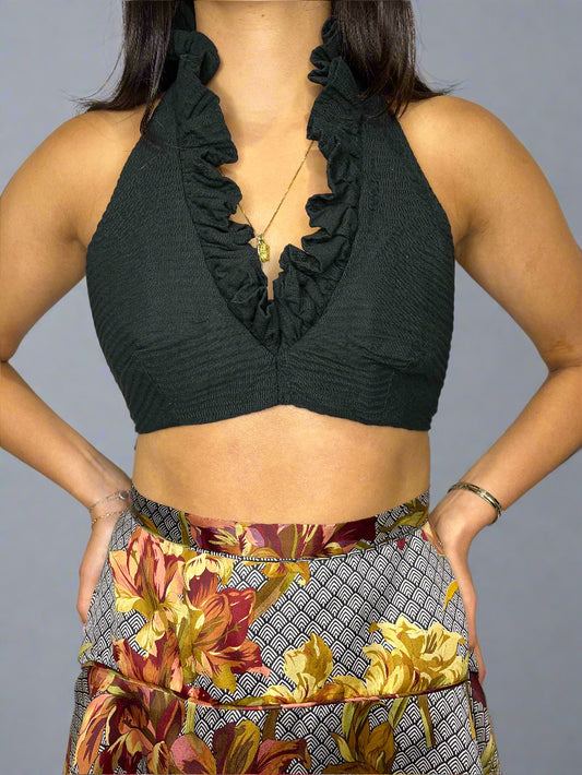 Vintage 1970s Halterneck Black Bralette, xs-s