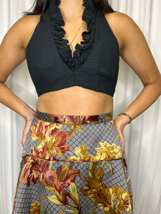 Vintage 1970s Halterneck Black Bralette, xs-s