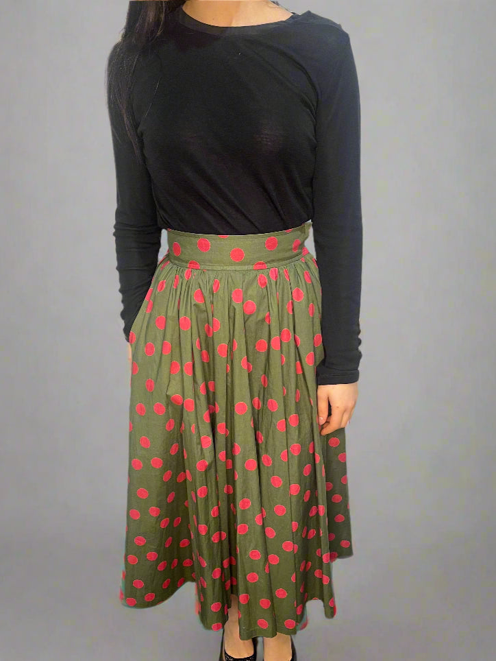 Yves Saint Laurent Rive Gauche Vintage Midi Poka Dot Skirt, 1970s