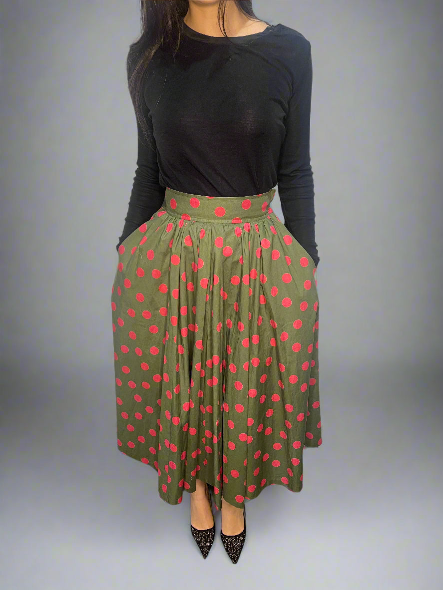 Yves Saint Laurent Rive Gauche Vintage Midi Poka Dot Skirt, 1970s