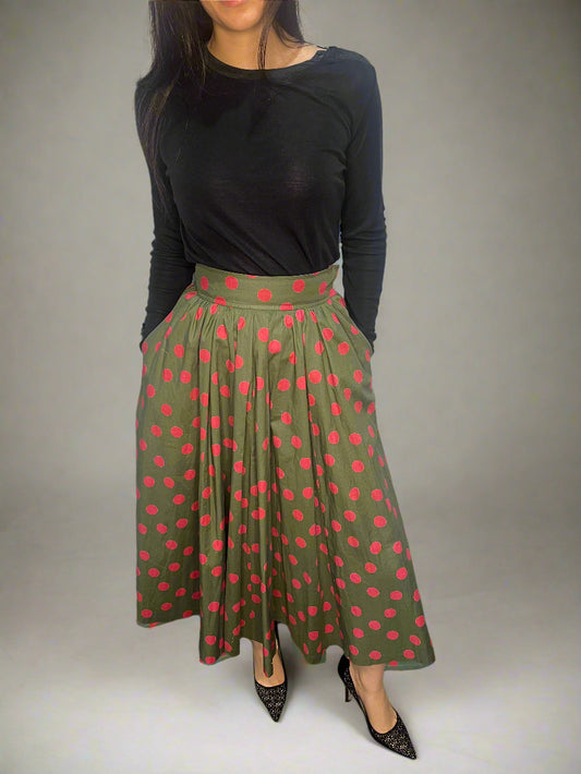 Yves Saint Laurent Rive Gauche Vintage Midi Poka Dot Skirt, 1970s