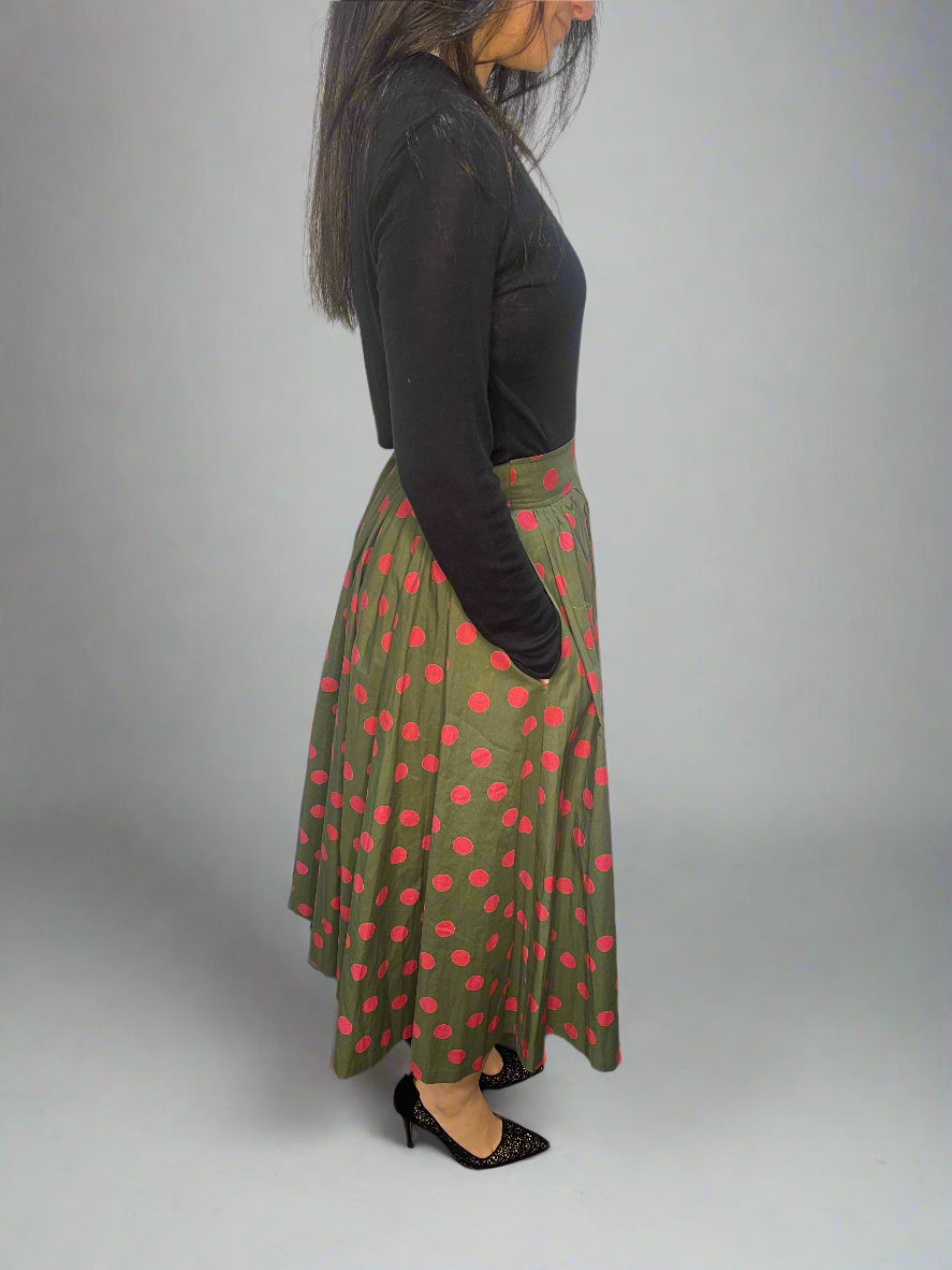 Yves Saint Laurent Rive Gauche Vintage Midi Poka Dot Skirt, 1970s