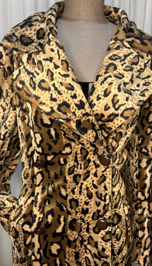 1980s Double Breasted Faux Leopard Coat