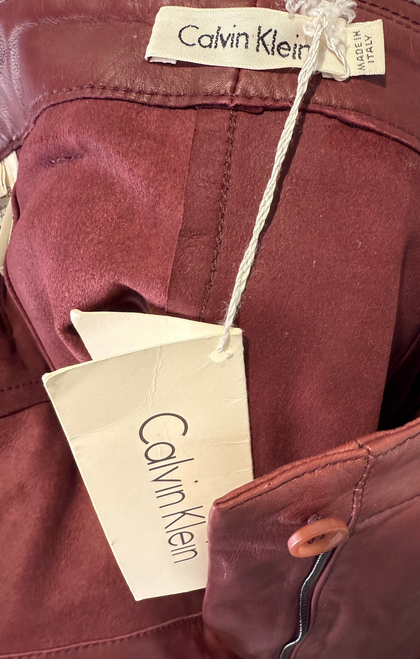 Calvin Klein Collection FW 2003 Burgundy Calf Leather Skirt, BNWT, 6
