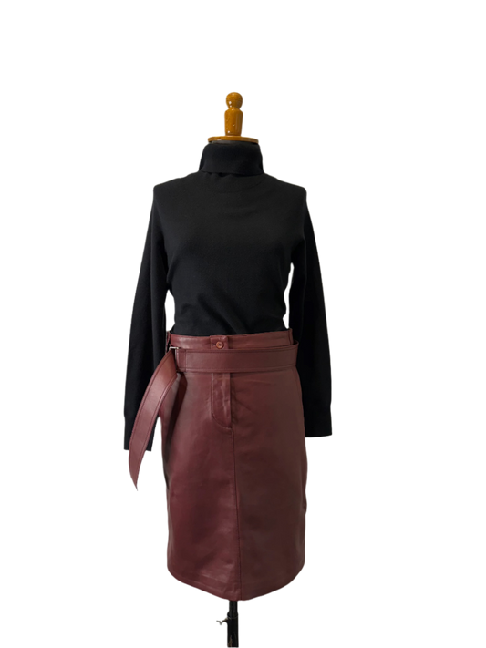 Calvin Klein Collection FW 2003 Burgundy Calf Leather Skirt, BNWT, 6