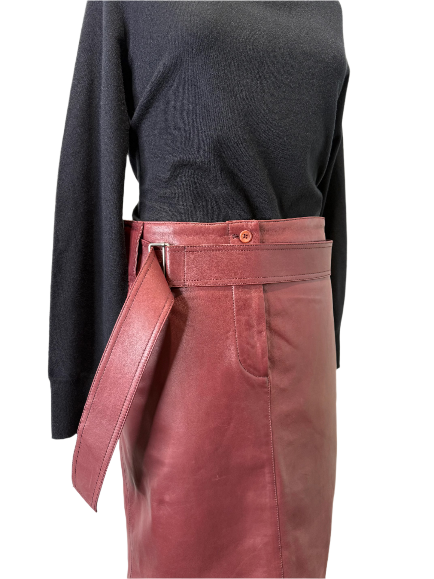 Calvin Klein Collection FW 2003 Burgundy Calf Leather Skirt, BNWT, 6
