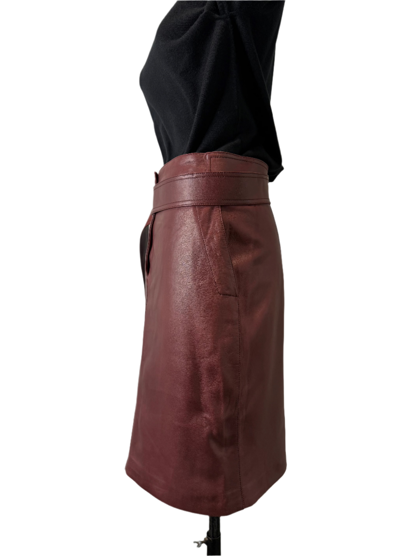 Calvin Klein Collection FW 2003 Burgundy Calf Leather Skirt, BNWT, 6