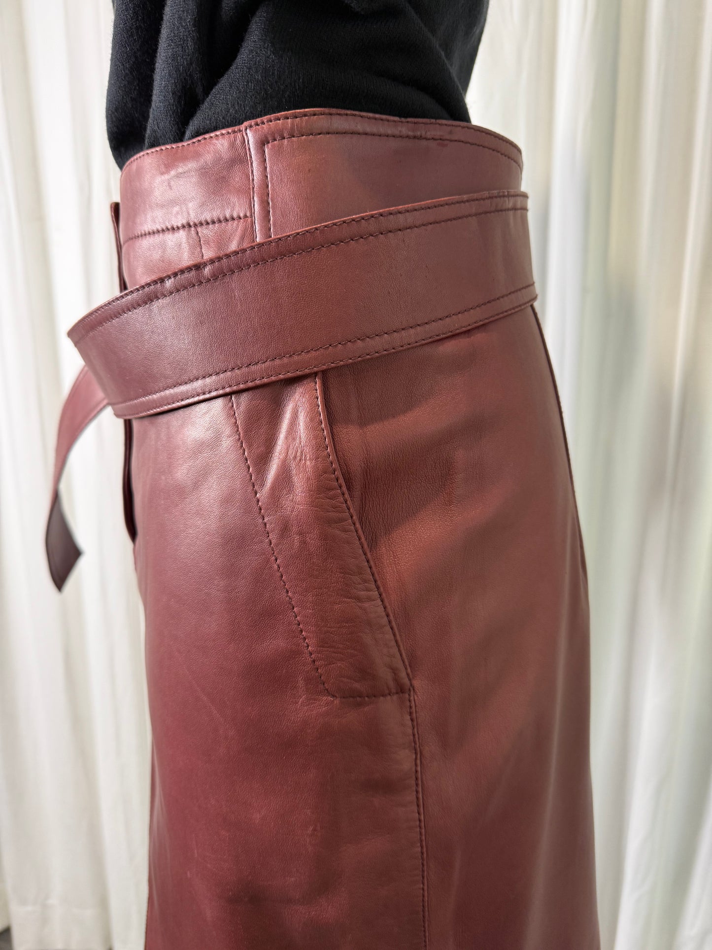 Calvin Klein Collection FW 2003 Burgundy Calf Leather Skirt, BNWT, 6