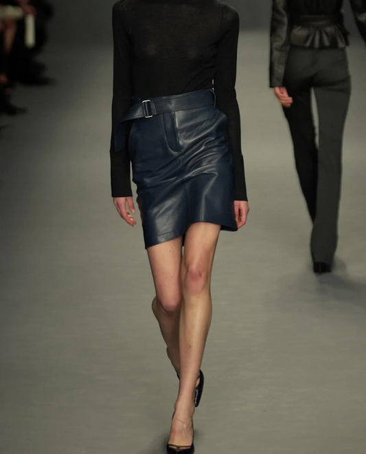 Calvin Klein Collection FW 2003 Burgundy Calf Leather Skirt, BNWT, 6