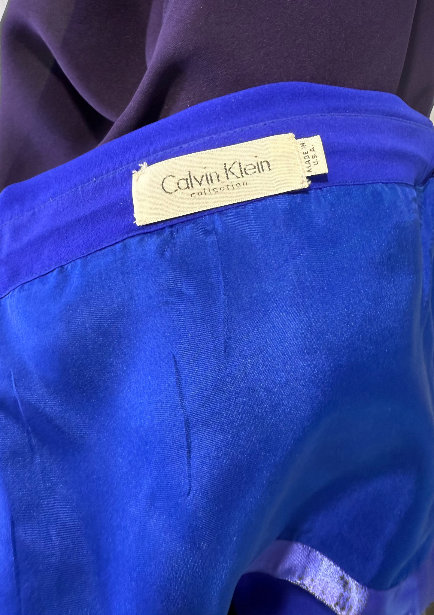 Calvin Klein SS 1997 Electric Blue/Navy Asymmetric Dress