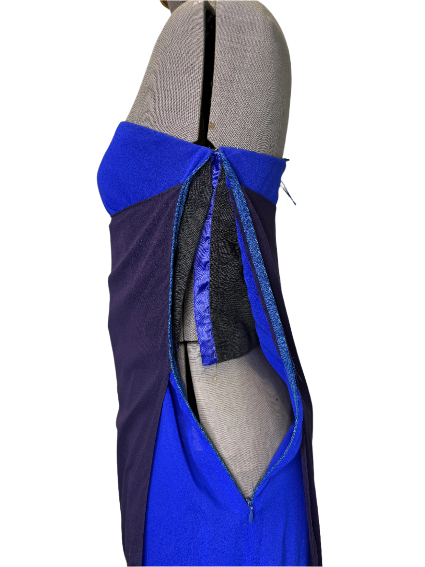 Calvin Klein SS 1997 Electric Blue/Navy Asymmetric Dress