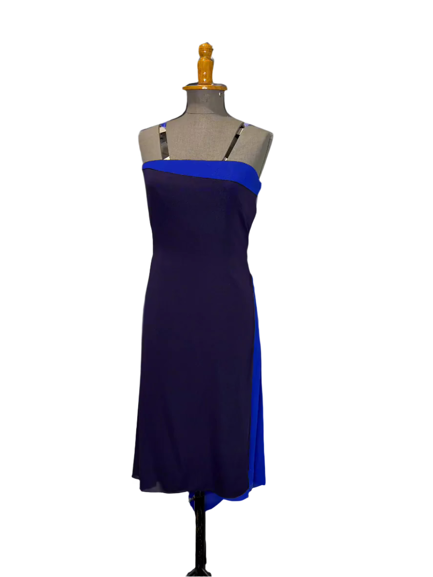 Calvin Klein SS 1997 Electric Blue/Navy Asymmetric Dress