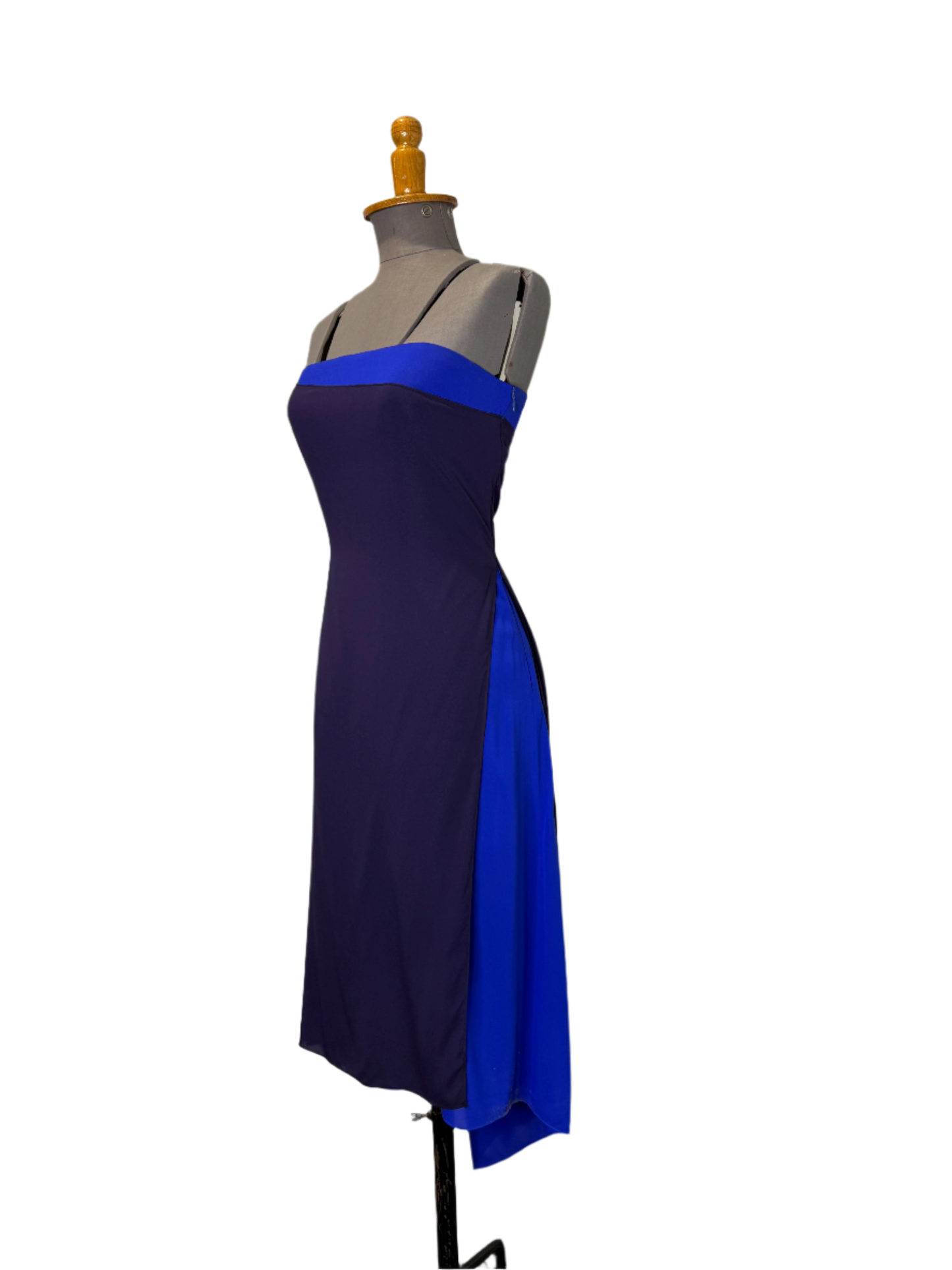 Calvin Klein SS 1997 Electric Blue/Navy Asymmetric Dress