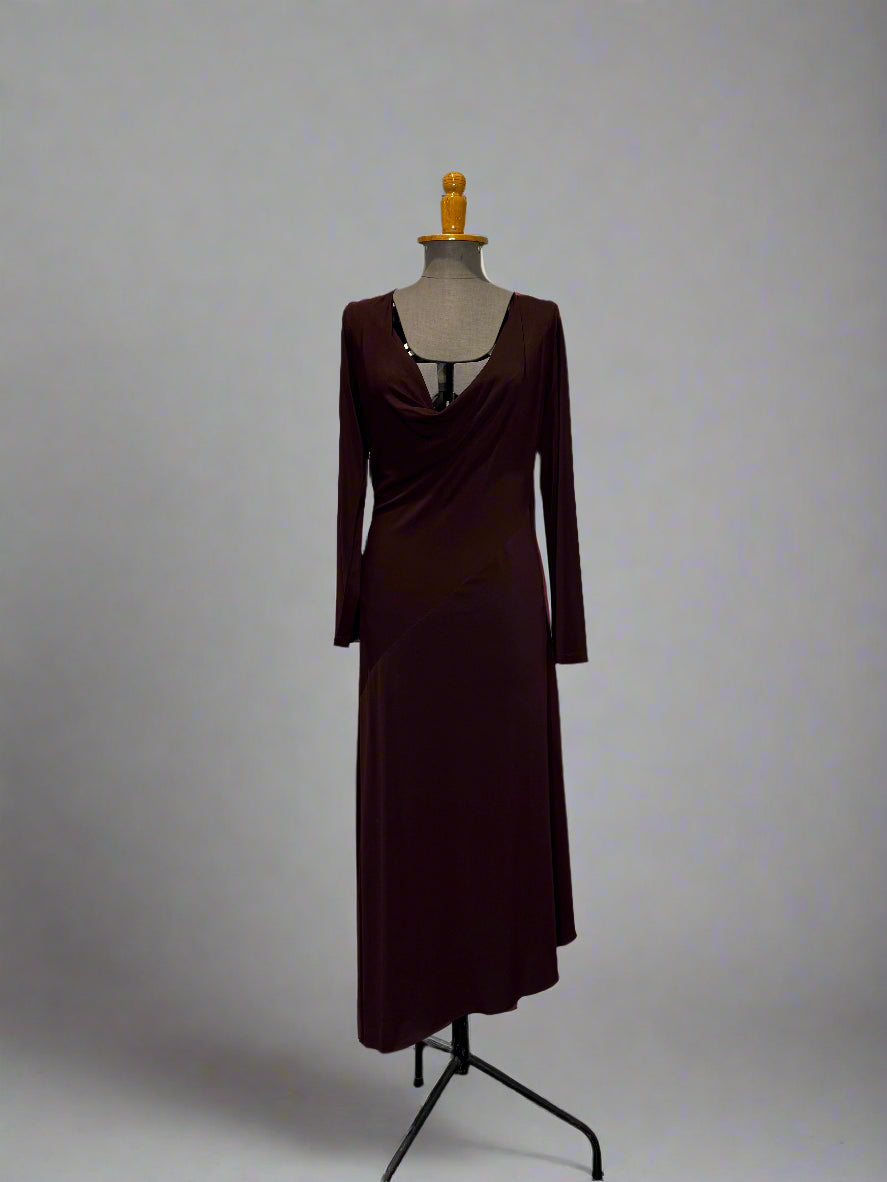 Calvin Klein Collection FW 2000 Chocolate Brown Runway Asymmetrical Dress