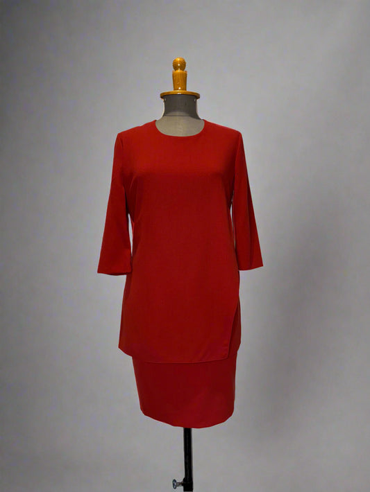 Calvin Klein Collection Early 1990s Wool Red Skirt Suit, made in USA