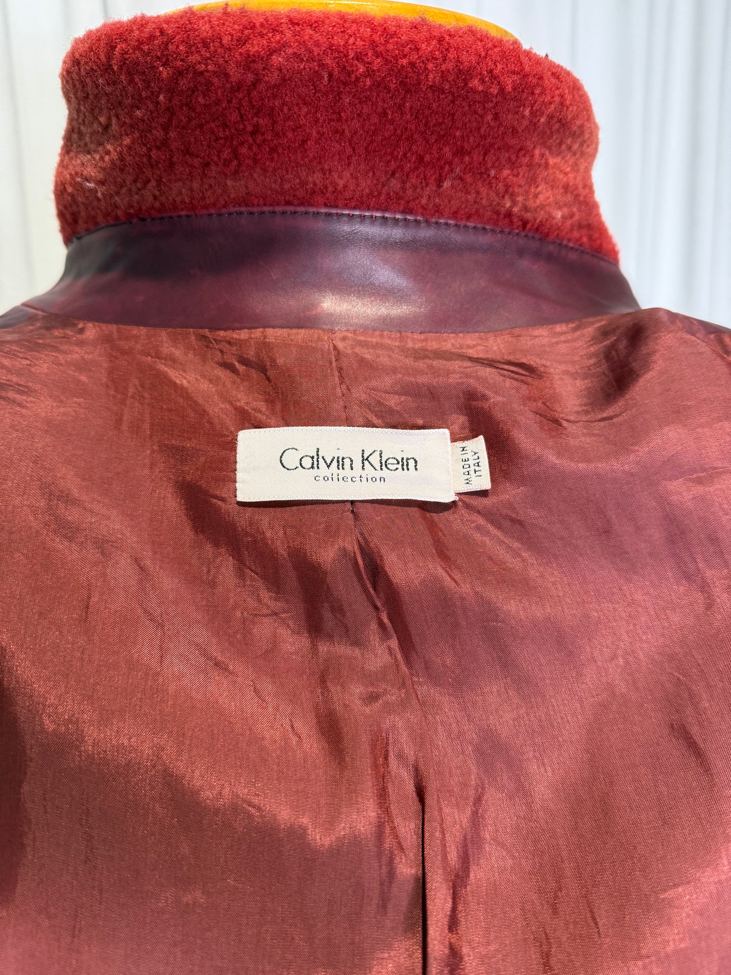 Calvin Klein Collection F/W 2000 Runway Burgundy Leather Jacket with Fur Collar