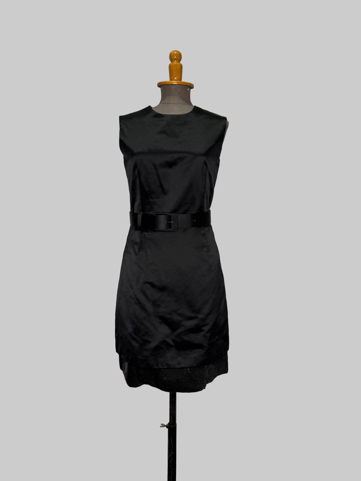 Calvin Klein Collection F/W 1995 Silk Belted Dress with Sequin Underskirt