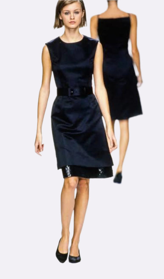 Calvin Klein Collection F/W 1995 Silk Belted Dress with Sequin Underskirt