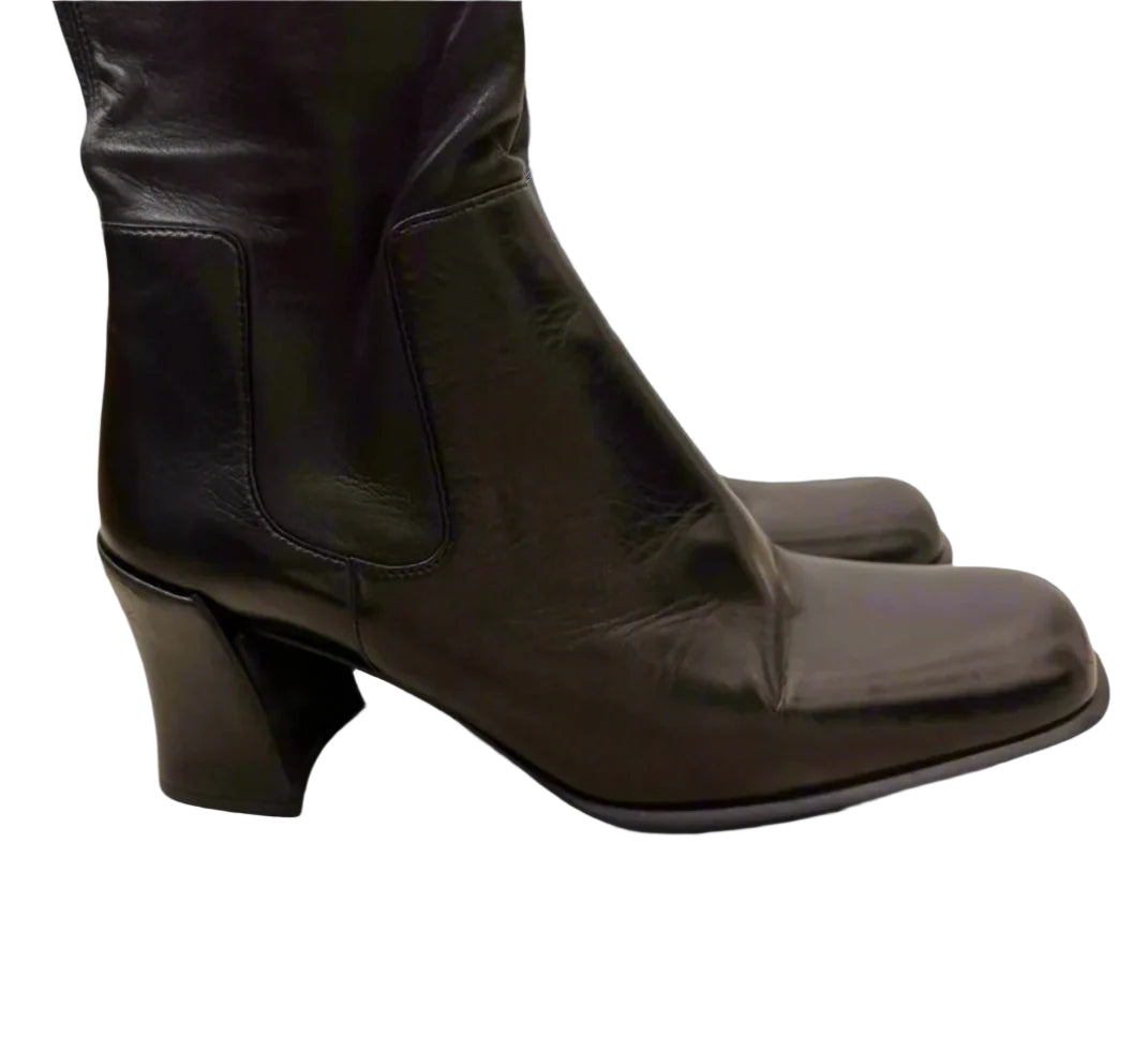 Prada black boots as seen on Carolyn Bessette Kennedy