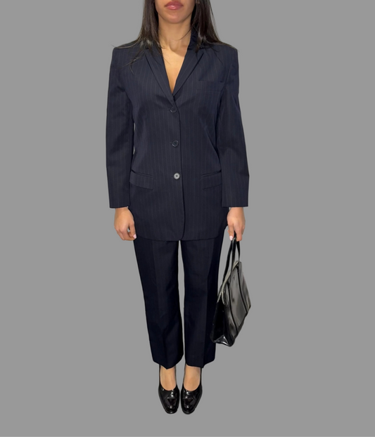 Calvin Klein Collection c.1996 Pinstripe Navy Pantsuit