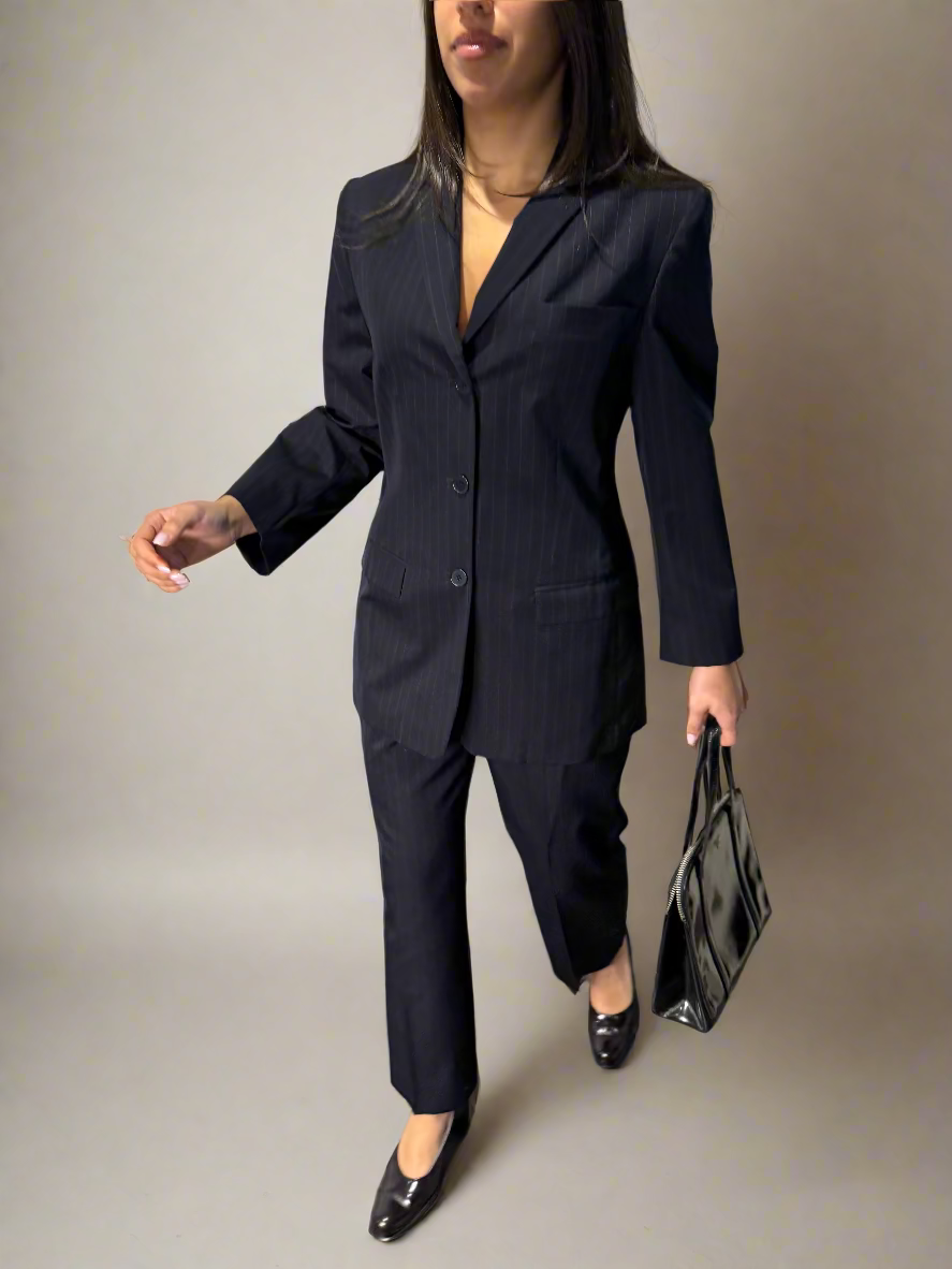 Calvin Klein Collection c.1996 Pinstripe Navy Pantsuit