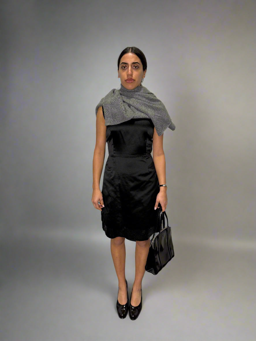 Calvin Klein Collection F/W 1995 Silk Belted Dress with Sequin Underskirt