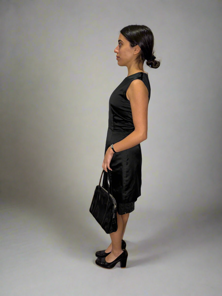 Calvin Klein Collection F/W 1995 Silk Belted Dress with Sequin Underskirt
