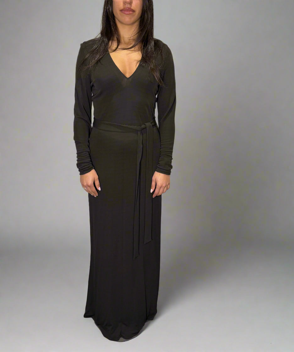 Calvin Klein Collection Brown Viscose Dress with Sash, mid 1990s