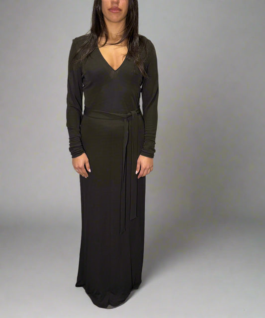 Calvin Klein Collection Brown Viscose Dress with Sash, mid 1990s