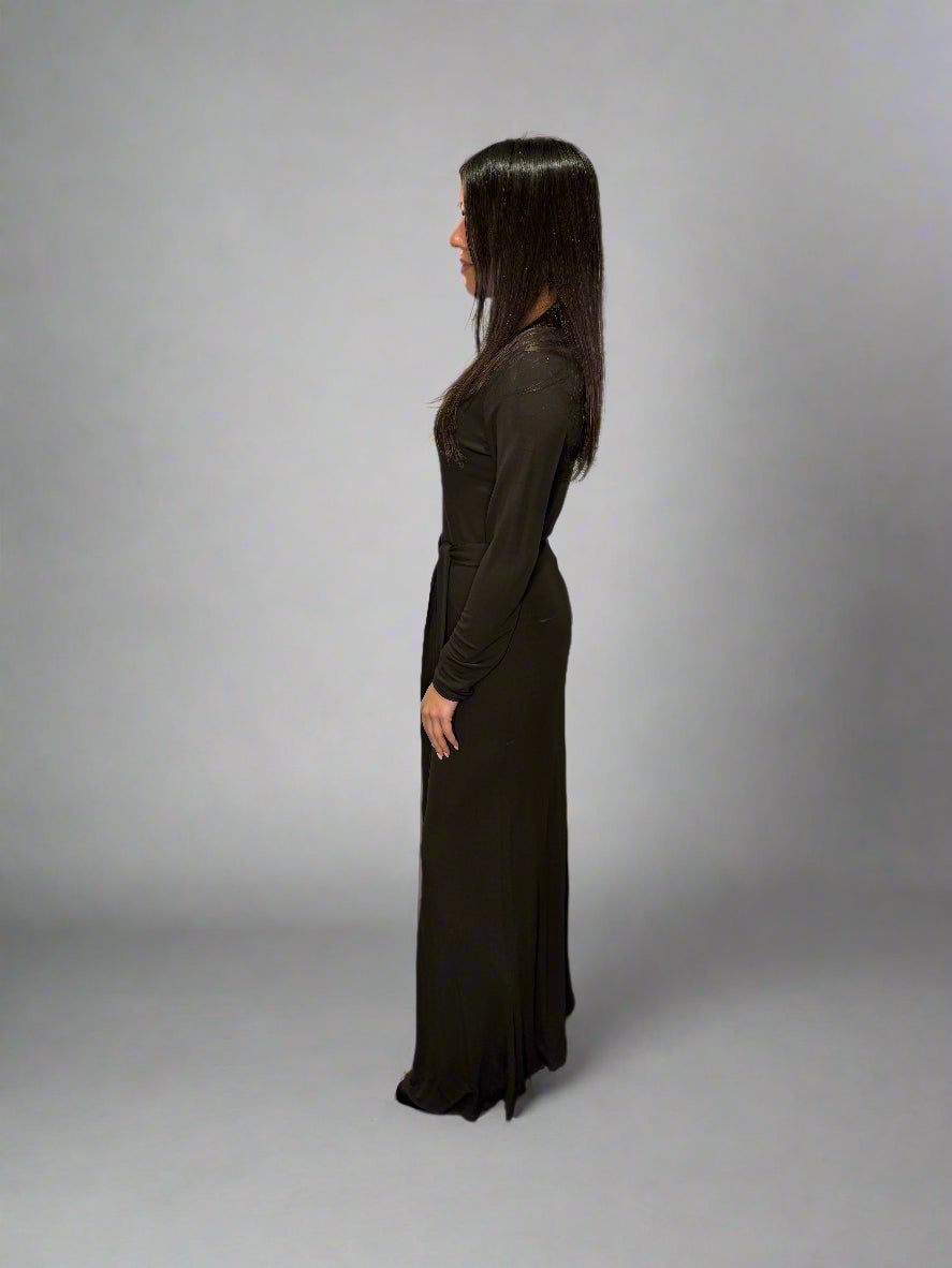 Calvin Klein Collection Brown Viscose Dress with Sash, mid 1990s