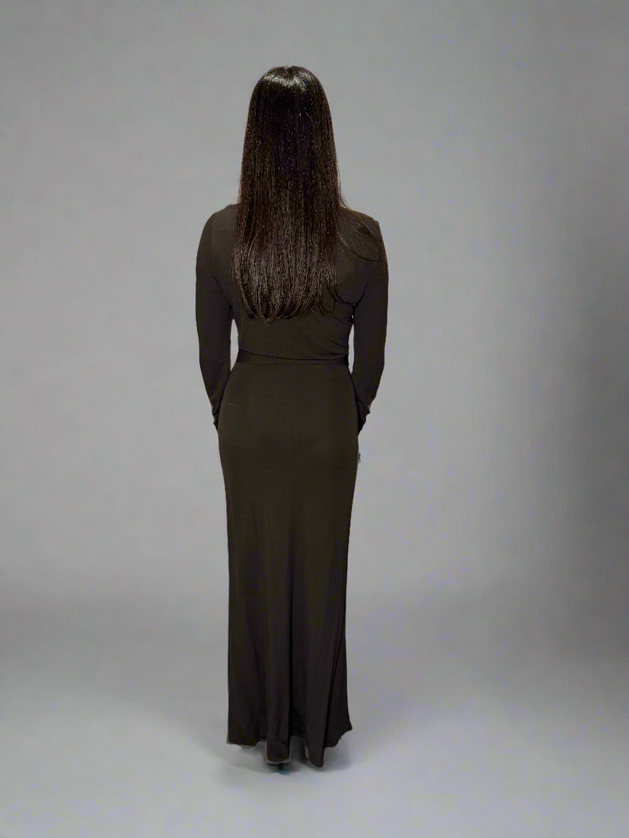 Calvin Klein Collection Brown Viscose Dress with Sash, mid 1990s
