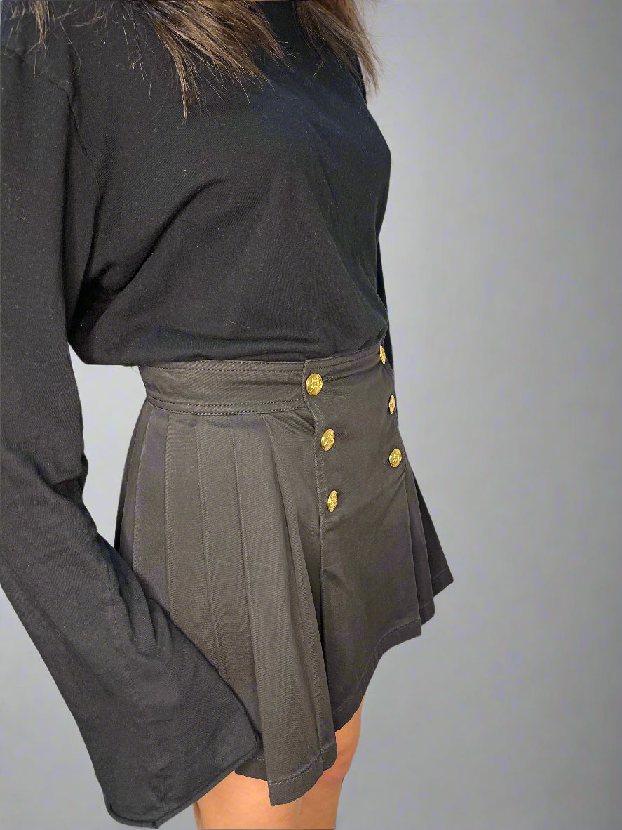 Gucci 2012 Black Pleated Skirt With Gold Buttons