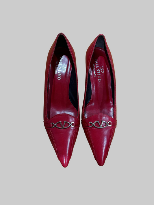Valentino Garavani red pointed pumps, c. late 1990s, 39 (deadstock)